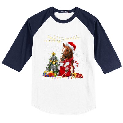 Horse Christmas Tree Hat Santa Lights Funny Horse Xmas Gift Baseball Sleeve Shirt