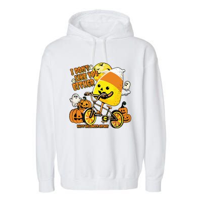 Halloween Costume Team Candy Corn I DonT Like You Either Garment-Dyed Fleece Hoodie