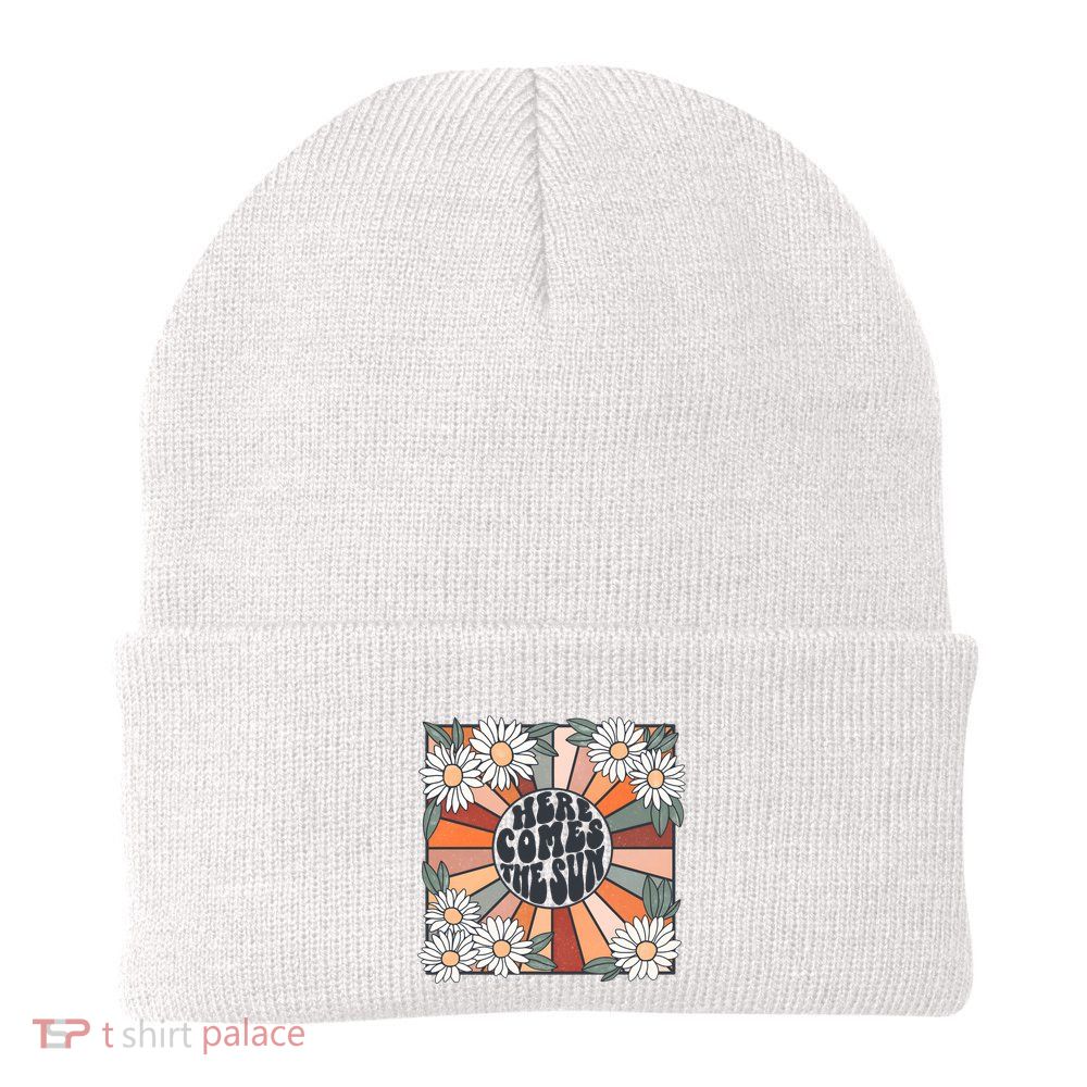 Here Comes The Sun Retro Flower Floral Knit Cap Winter Beanie