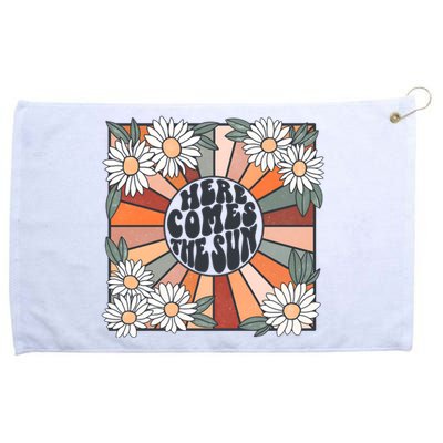 Here Comes The Sun Retro Flower Floral Grommeted Golf Towel