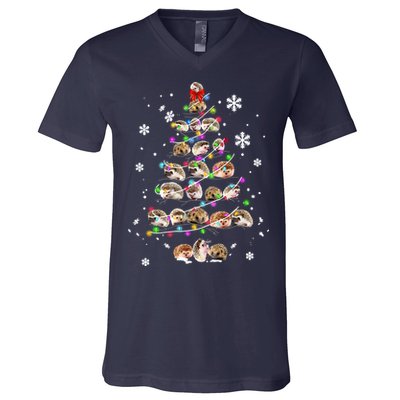 Hedgehog Christmas Tree V-Neck T-Shirt