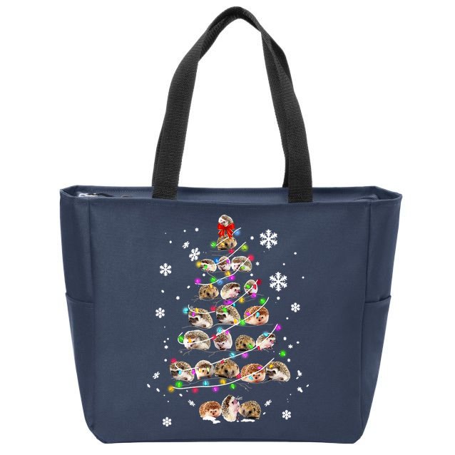 Hedgehog Christmas Tree Zip Tote Bag