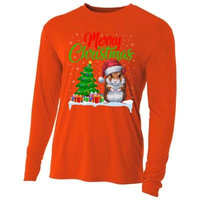 Hamster Christmas Tree Lights Funny Xmas Hamster Lover Gift Cooling Performance Long Sleeve Crew