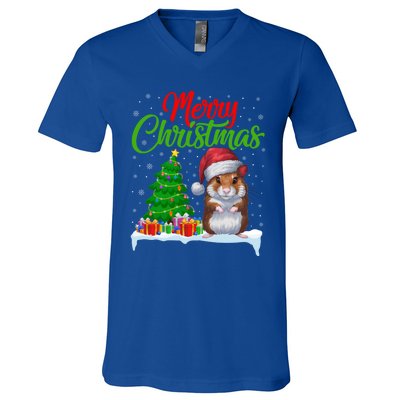 Hamster Christmas Tree Lights Funny Xmas Hamster Lover Gift V-Neck T-Shirt