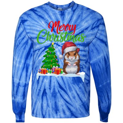 Hamster Christmas Tree Lights Funny Xmas Hamster Lover Gift Tie-Dye Long Sleeve Shirt