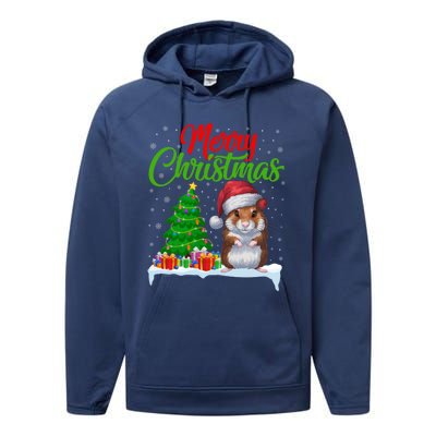 Hamster Christmas Tree Lights Funny Xmas Hamster Lover Gift Performance Fleece Hoodie