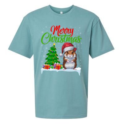 Hamster Christmas Tree Lights Funny Xmas Hamster Lover Gift Sueded Cloud Jersey T-Shirt