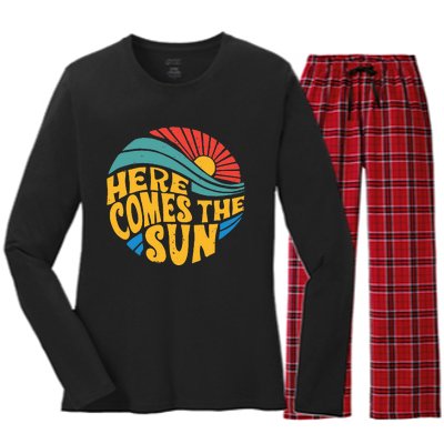 Here Comes The Sun Music Lover Graphic Women's Long Sleeve Flannel Pajama Set 