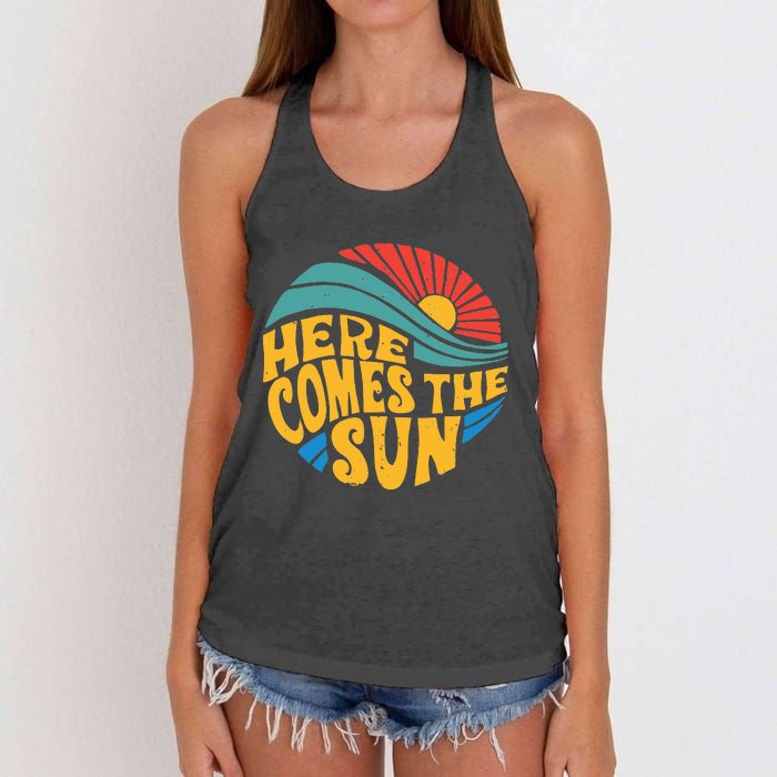 Here Comes The Sun Music Lover Graphic Women's Knotted Racerback Tank