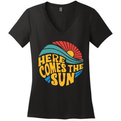 Here Comes The Sun Music Lover Graphic Women's V-Neck T-Shirt