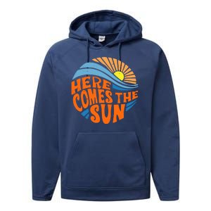 Here Comes The Sun Retro Summer Performance Fleece Hoodie