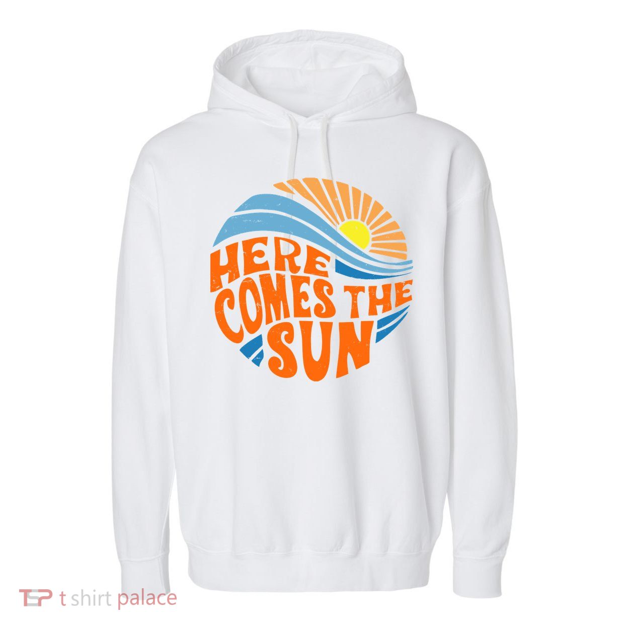 Here Comes The Sun Retro Summer Garment-Dyed Fleece Hoodie