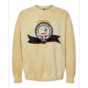 Hume Clan Tartan Crest Motto V Neck Colorblast Crewneck Sweatshirt