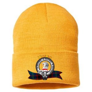 Hume Clan Tartan Crest Motto V Neck Sustainable Knit Beanie