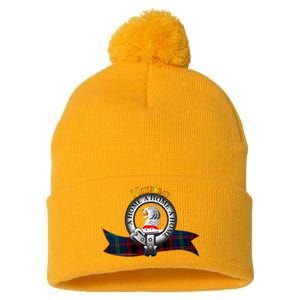 Hume Clan Tartan Crest Motto V Neck Pom Pom 12in Knit Beanie