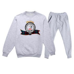 Hume Clan Tartan Crest Motto V Neck Premium Crewneck Sweatsuit Set