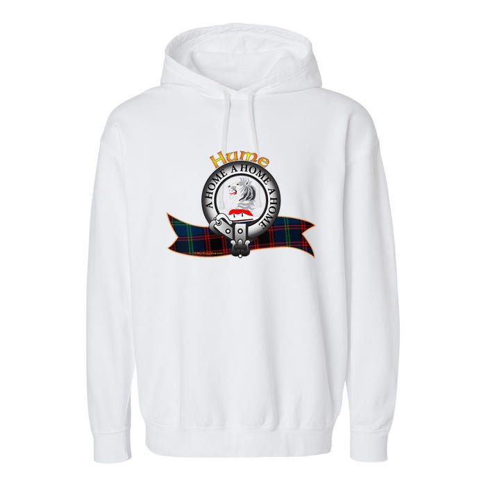 Hume Clan Tartan Crest Motto V Neck Garment-Dyed Fleece Hoodie