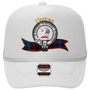 Hume Clan Tartan Crest Motto V Neck High Crown Mesh Back Trucker Hat