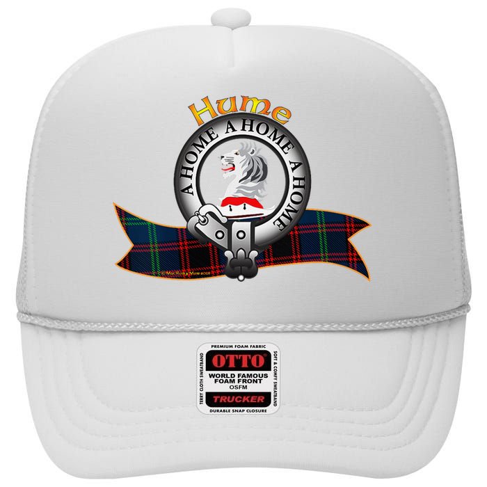 Hume Clan Tartan Crest Motto V Neck High Crown Mesh Back Trucker Hat