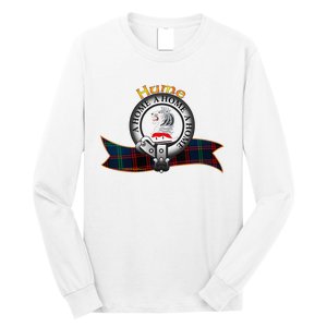 Hume Clan Tartan Crest Motto V Neck Long Sleeve Shirt