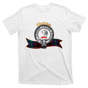 Hume Clan Tartan Crest Motto V Neck T-Shirt