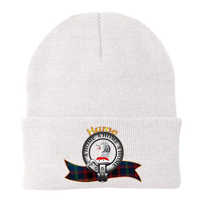 Hume Clan Tartan Crest Motto V Neck Knit Cap Winter Beanie