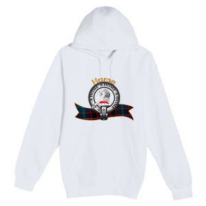 Hume Clan Tartan Crest Motto V Neck Premium Pullover Hoodie