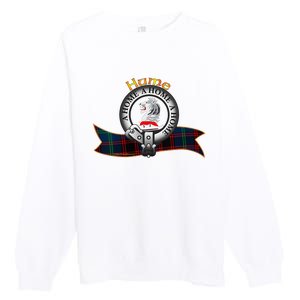 Hume Clan Tartan Crest Motto V Neck Premium Crewneck Sweatshirt