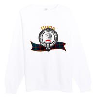 Hume Clan Tartan Crest Motto V Neck Premium Crewneck Sweatshirt