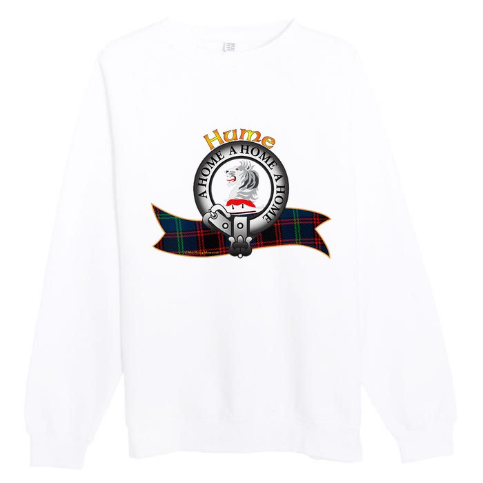 Hume Clan Tartan Crest Motto V Neck Premium Crewneck Sweatshirt