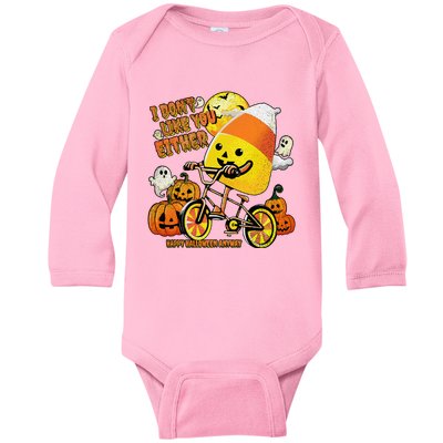 Halloween Costume Team Candy Corn I DonT Like You Either Baby Long Sleeve Bodysuit