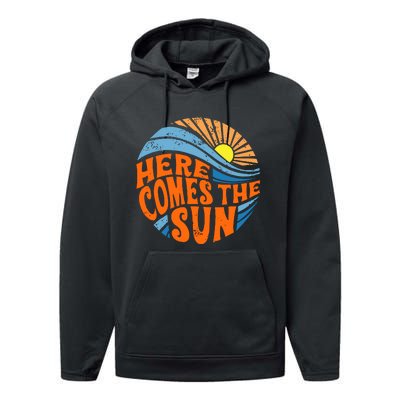 Here Comes The Sun  Beach  Summer Vacation Performance Fleece Hoodie