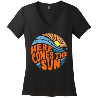 Here Comes The Sun  Beach  Summer Vacation Women's V-Neck T-Shirt