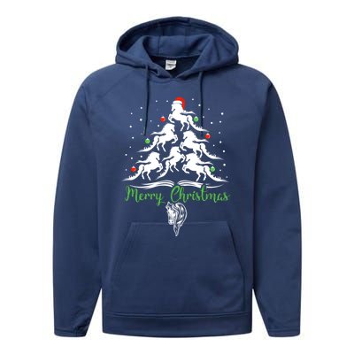 Horse Christmas Tree For Horse Lovers Xmas Gift Performance Fleece Hoodie