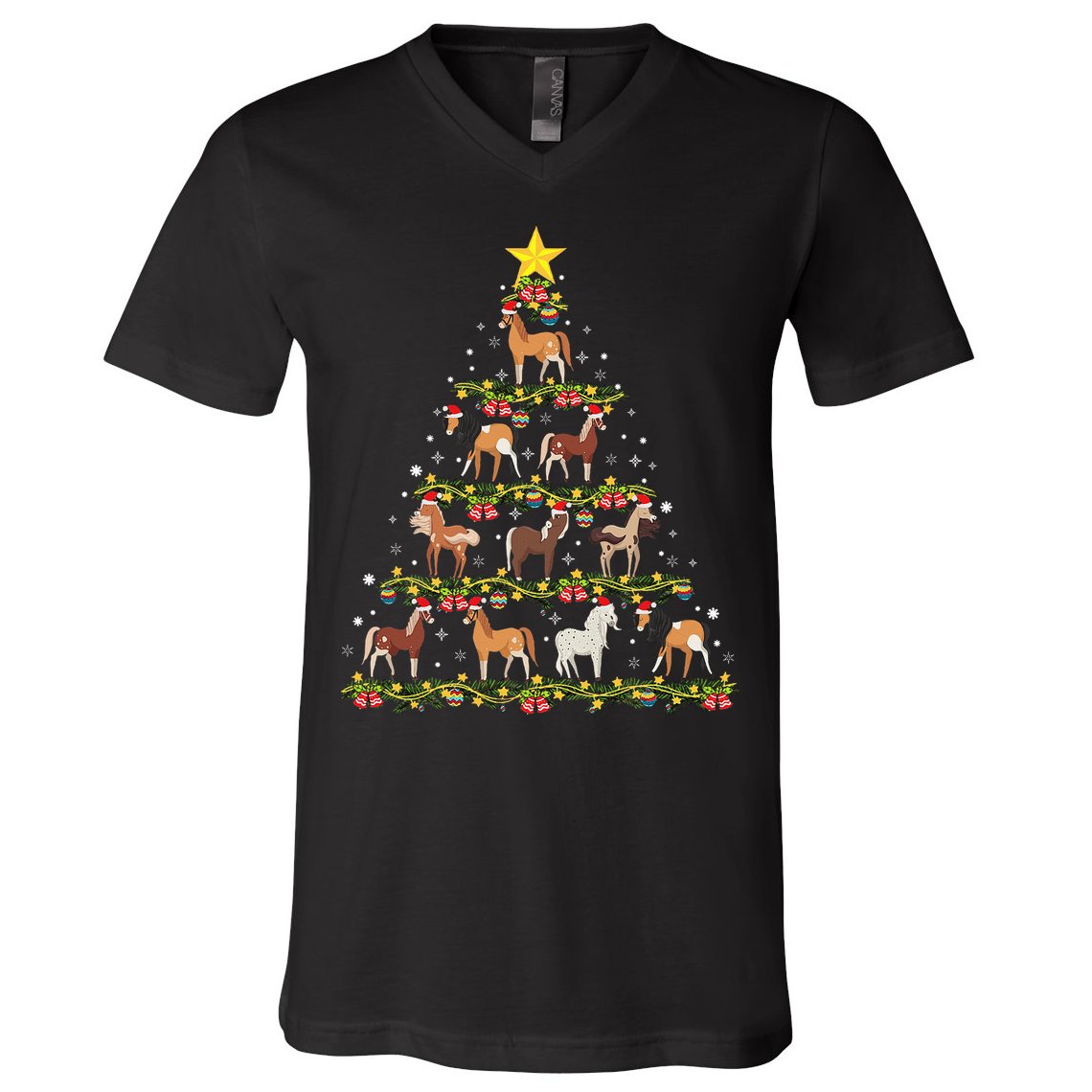 Horses Christmas Tree Horse Xmas Ornaments V-Neck T-Shirt