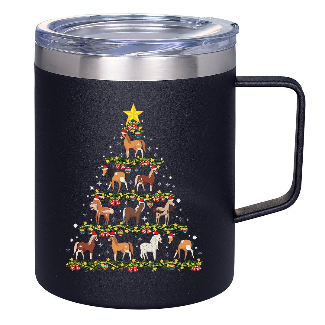 Horses Christmas Tree Horse Xmas Ornaments 12oz Stainless Steel Coffee Mug