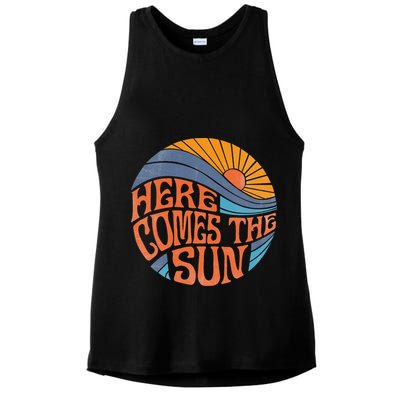 Here Comes the Sun Vintage Retro Sixties Surf Summer Beach Ladies PosiCharge Tri-Blend Wicking Tank