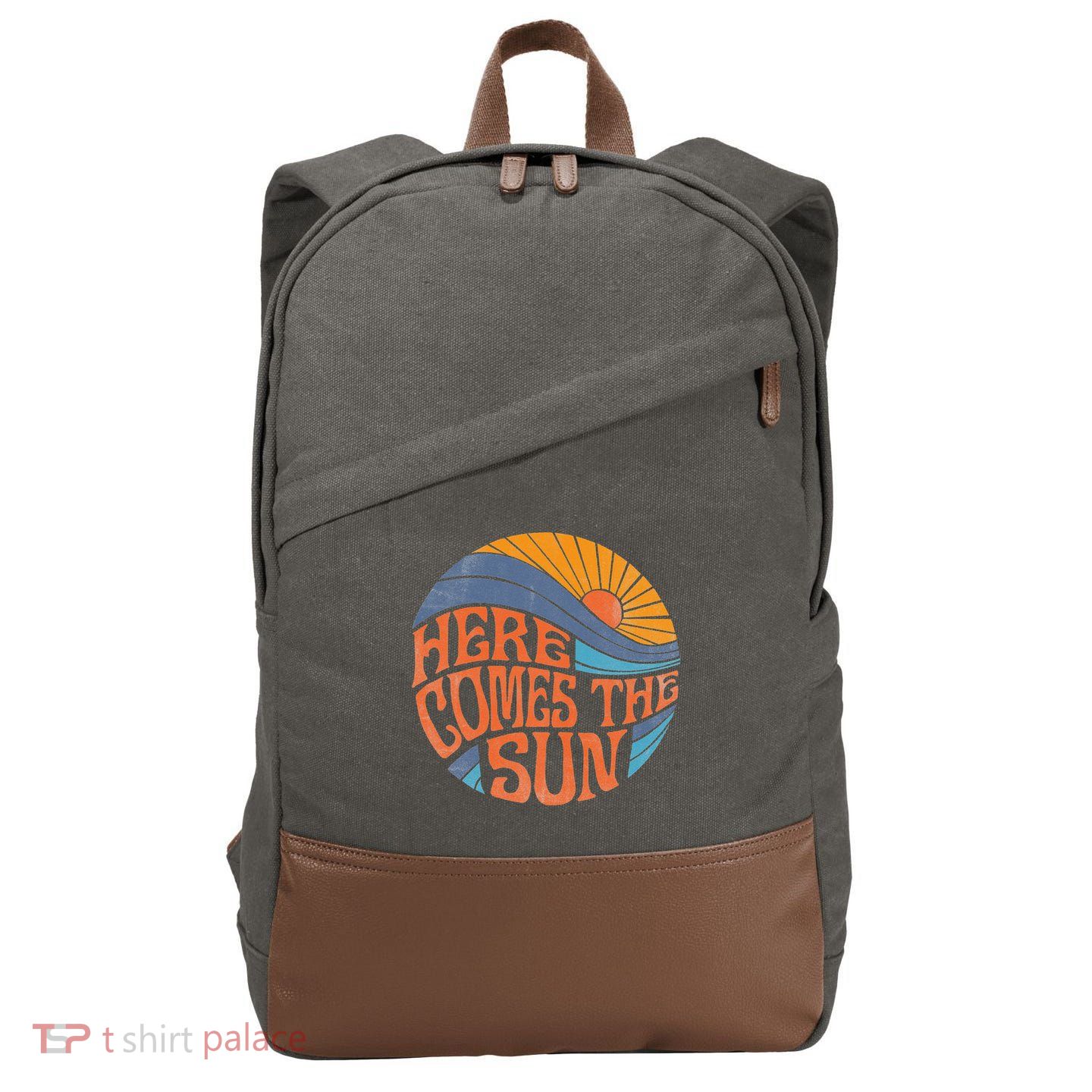 Here Comes the Sun Vintage Retro Sixties Surf Summer Beach Cotton Canvas Backpack