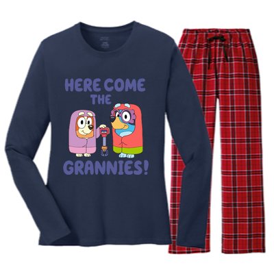 Here Come The Grannies Bluyye Grannies Women's Long Sleeve Flannel Pajama Set 