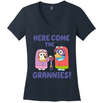 Here Come The Grannies Bluyye Grannies Women's V-Neck T-Shirt