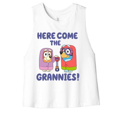 Here Come The Grannies Bluyye Grannies Women's Racerback Cropped Tank