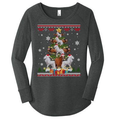 Horse Christmas Tree Xmas Lover Gift Ugly Christmas Women's Perfect Tri Tunic Long Sleeve Shirt