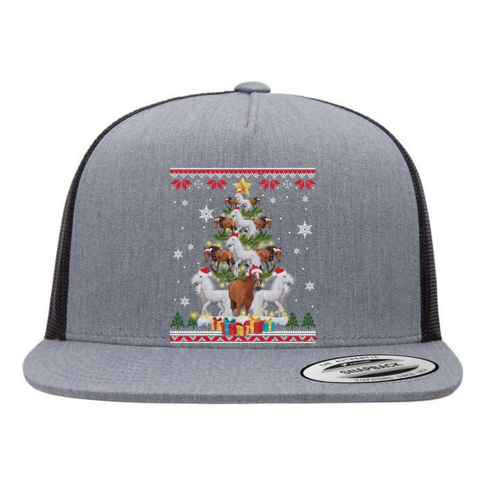 Horse Christmas Tree Xmas Lover Gift Ugly Christmas Flat Bill Trucker Hat