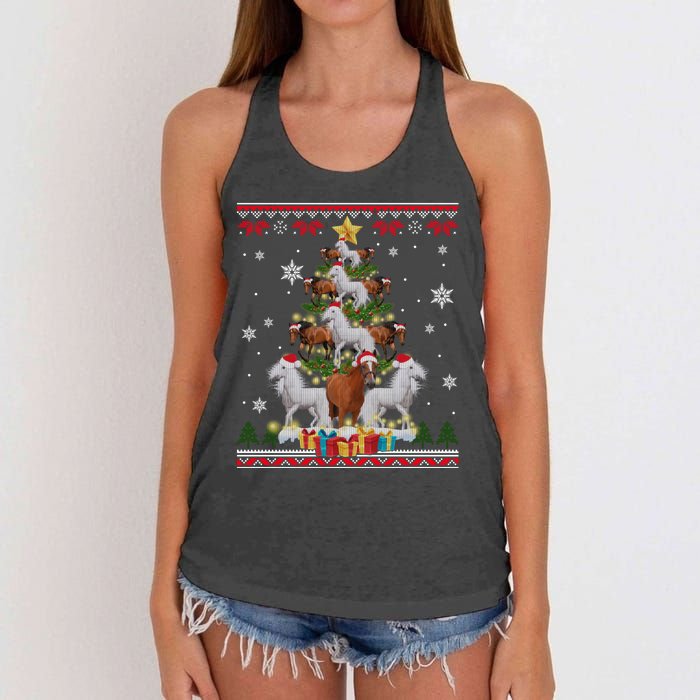 Horse Christmas Tree Xmas Lover Gift Ugly Christmas Women's Knotted Racerback Tank