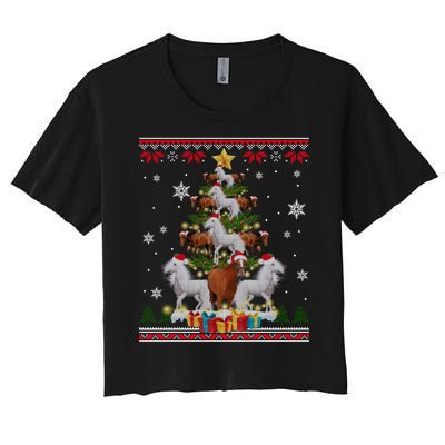 Horse Christmas Tree Xmas Lover Gift Ugly Christmas Women's Crop Top Tee