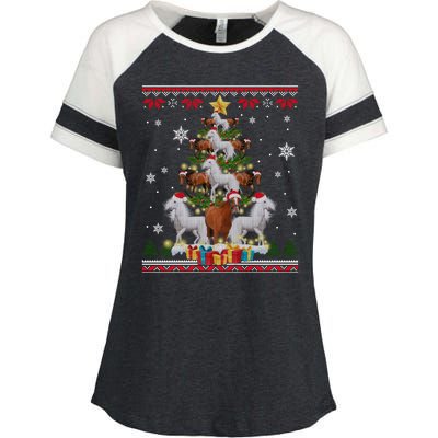 Horse Christmas Tree Xmas Lover Gift Ugly Christmas Enza Ladies Jersey Colorblock Tee