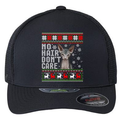 Hairless Cat Ugly Christmas Sweater Sphynx Cat Gift Flexfit Unipanel Trucker Cap