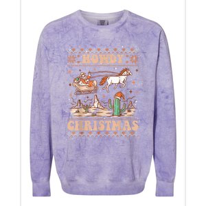 Howdy Christmas Ugly Cow Santa Riding Horse Gift Colorblast Crewneck Sweatshirt