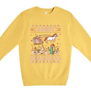 Howdy Christmas Ugly Cow Santa Riding Horse Gift Premium Crewneck Sweatshirt