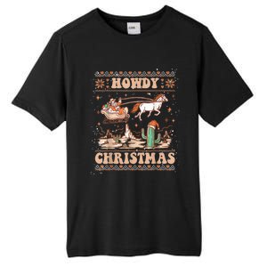 Howdy Christmas Ugly Cow Santa Riding Horse Gift Tall Fusion ChromaSoft Performance T-Shirt